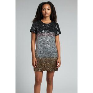 Diane Von Furstenberg Sequin Ombre Mini Dress Black/Gold Short Sleeve Womens 4